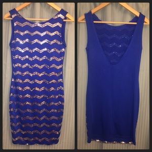 Blue & Silver Sequin Low Back Dress
